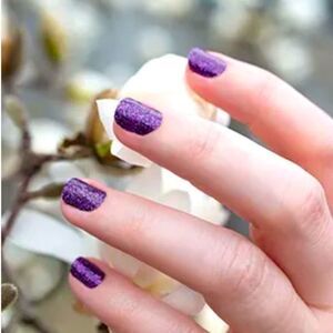 Color Street, “Ibiza Nights”, glittery mix of purple and black, nail strips